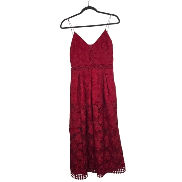 Revolve Nicholas Red Floral Lace Rouleau Ball Midi Dress Cocktail Wedding guest - Picture 3 of 11
